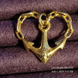 Vintage Gold tone Heart Anchor and Chain Pendant For Necklace